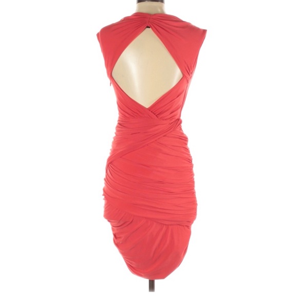 BCBGMaxAzria Lou Poppy Orange Ruched Bodycon Dress Size Small - Picture 4 of 8